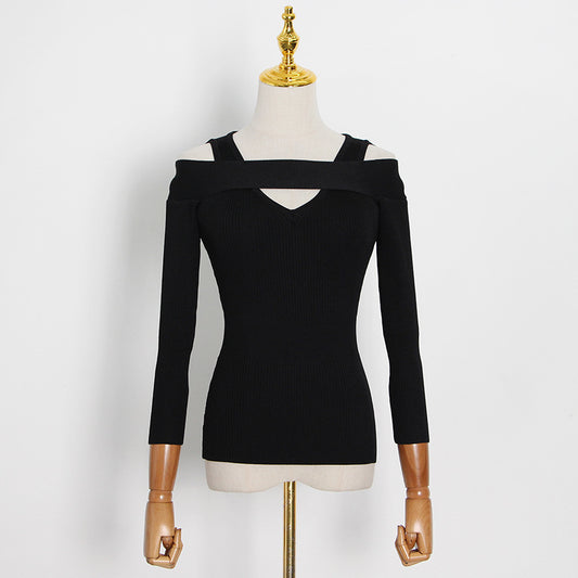 Women's Square Collar Long Sleeve Hollow Out Sweater