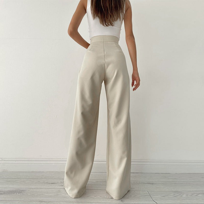 Knitted high waist loose straight wide leg pants