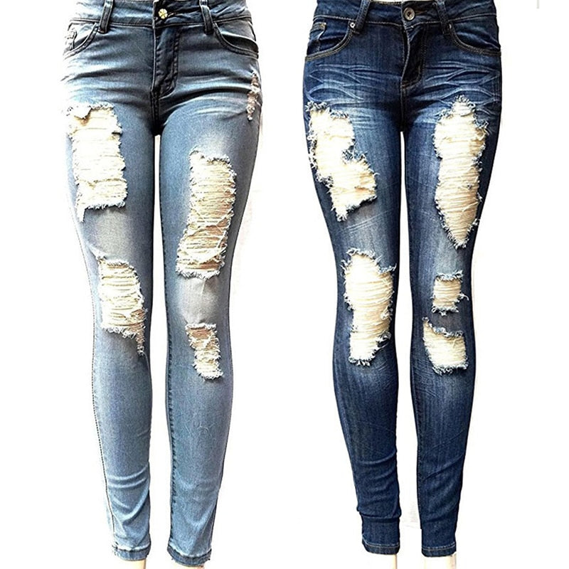 Women's Skinny Hole Ripped Jeans