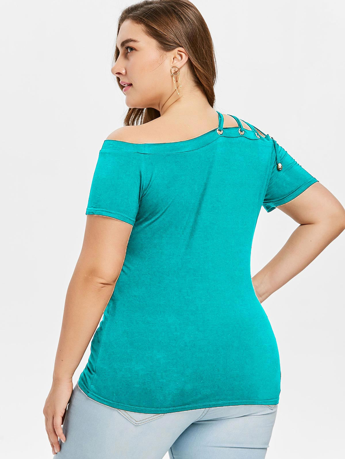 Plus Size Off The Shoulder Strappy Women T-shirt