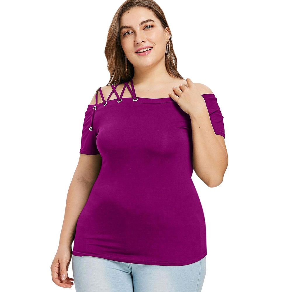 Plus Size Off The Shoulder Strappy Women T-shirt