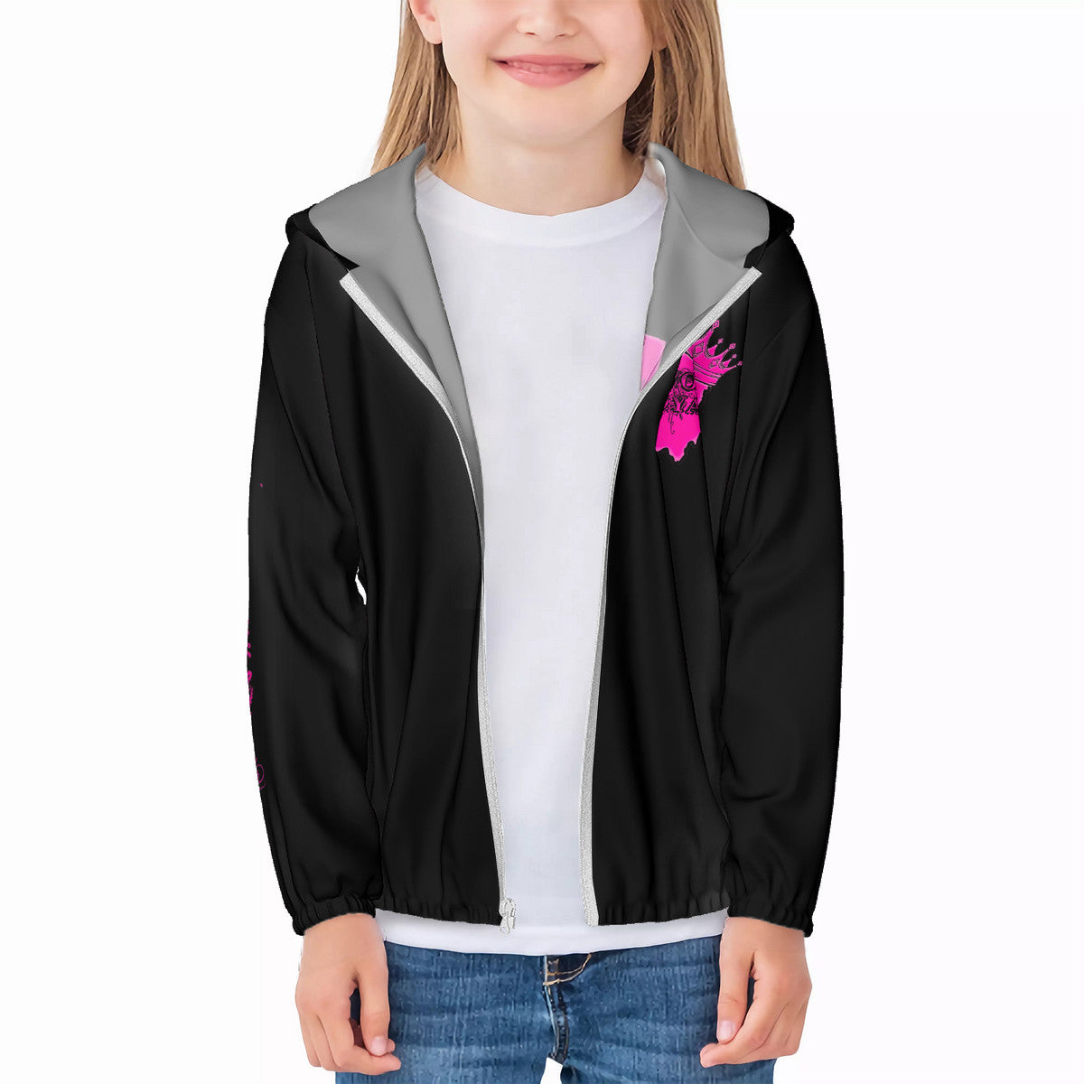 Kids Pink Black YR Zipper Hoodie