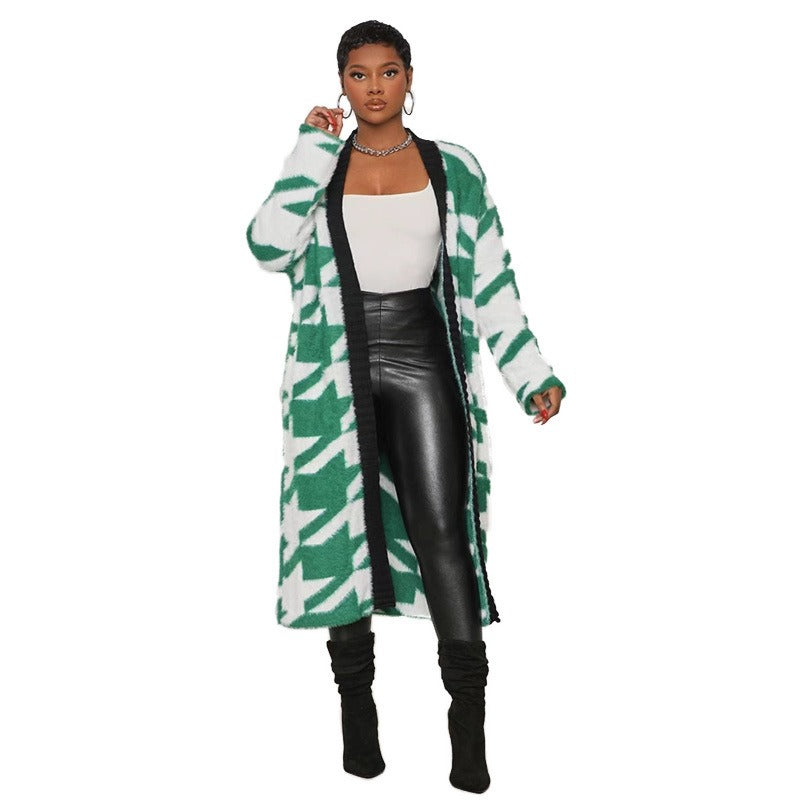 Women's Long Jacquard Flannel Coat