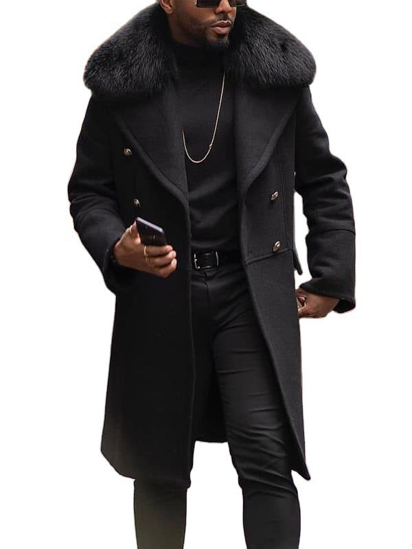 Casual Woolen Men's Coat Fur Collar