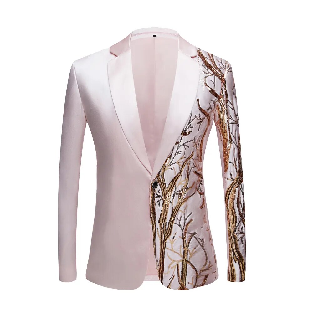 Mens Sequin Embroidered Suit Coat