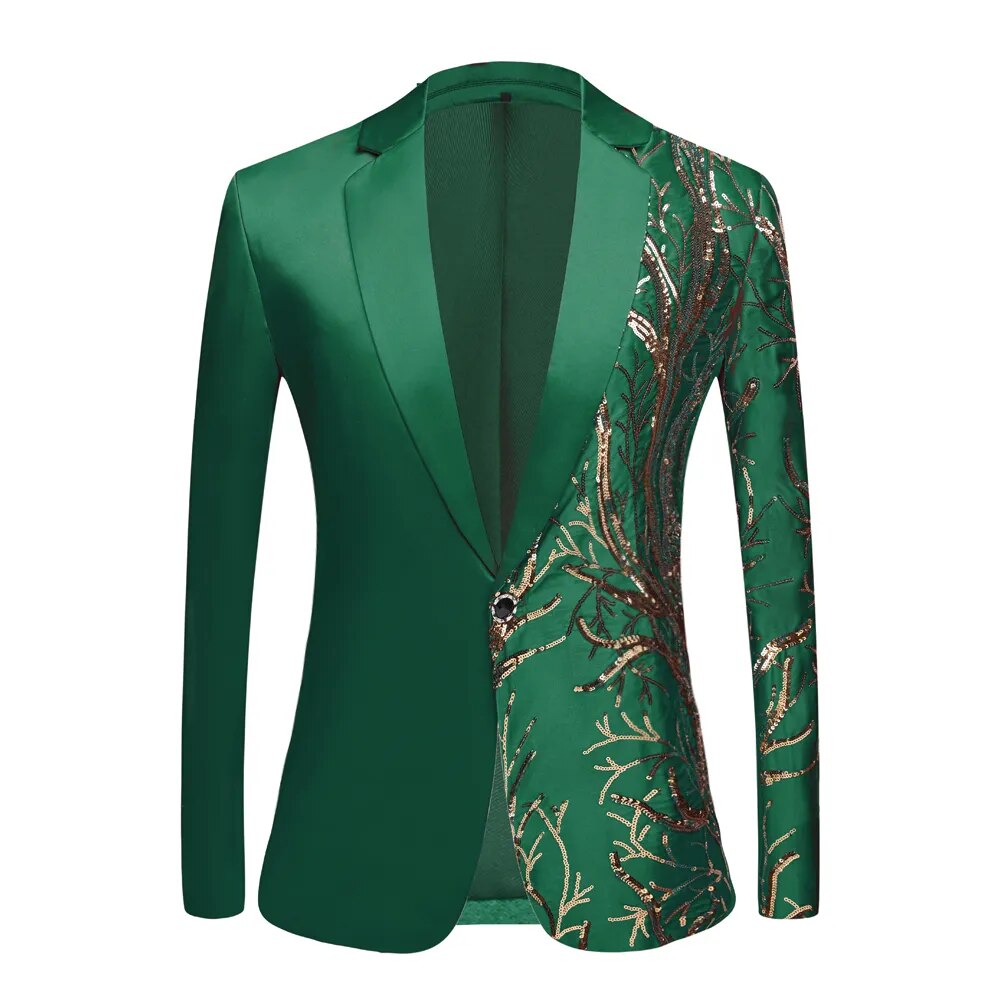Mens Sequin Embroidered Suit Coat