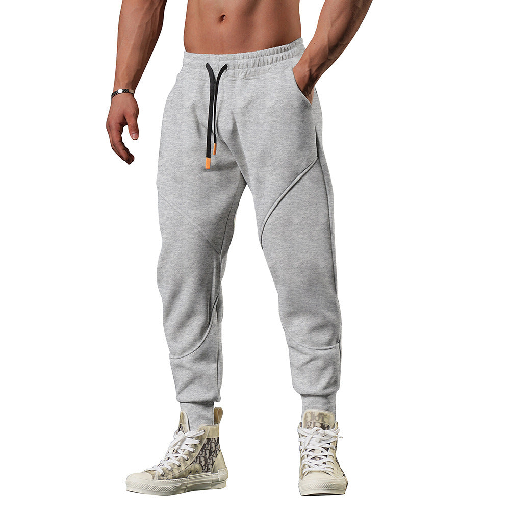 Men's Casual Fleece-lined Terry Fabric Stitching Ankle-tied Cropped Pants