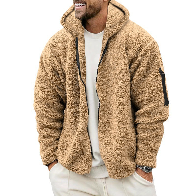 Plush Hooded Men's Fleece Double-sided Coat