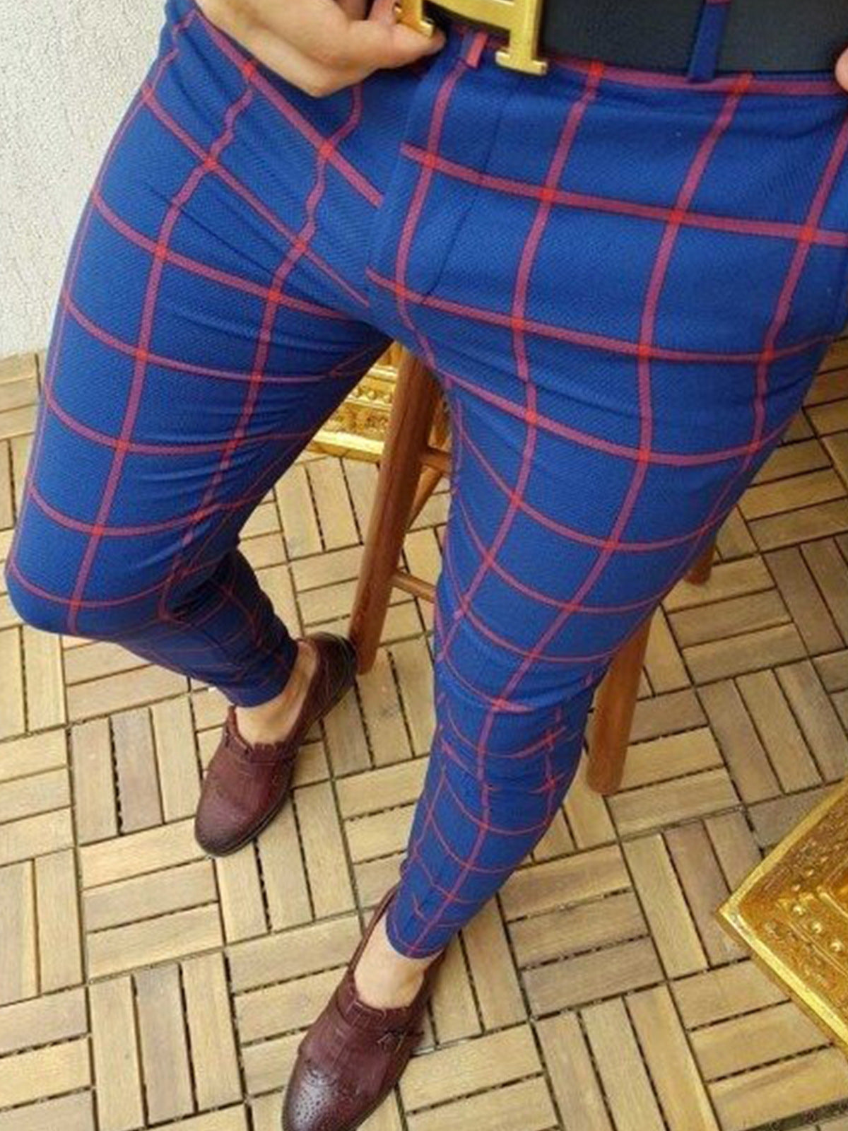Plaid Print Men's Casual Trousers