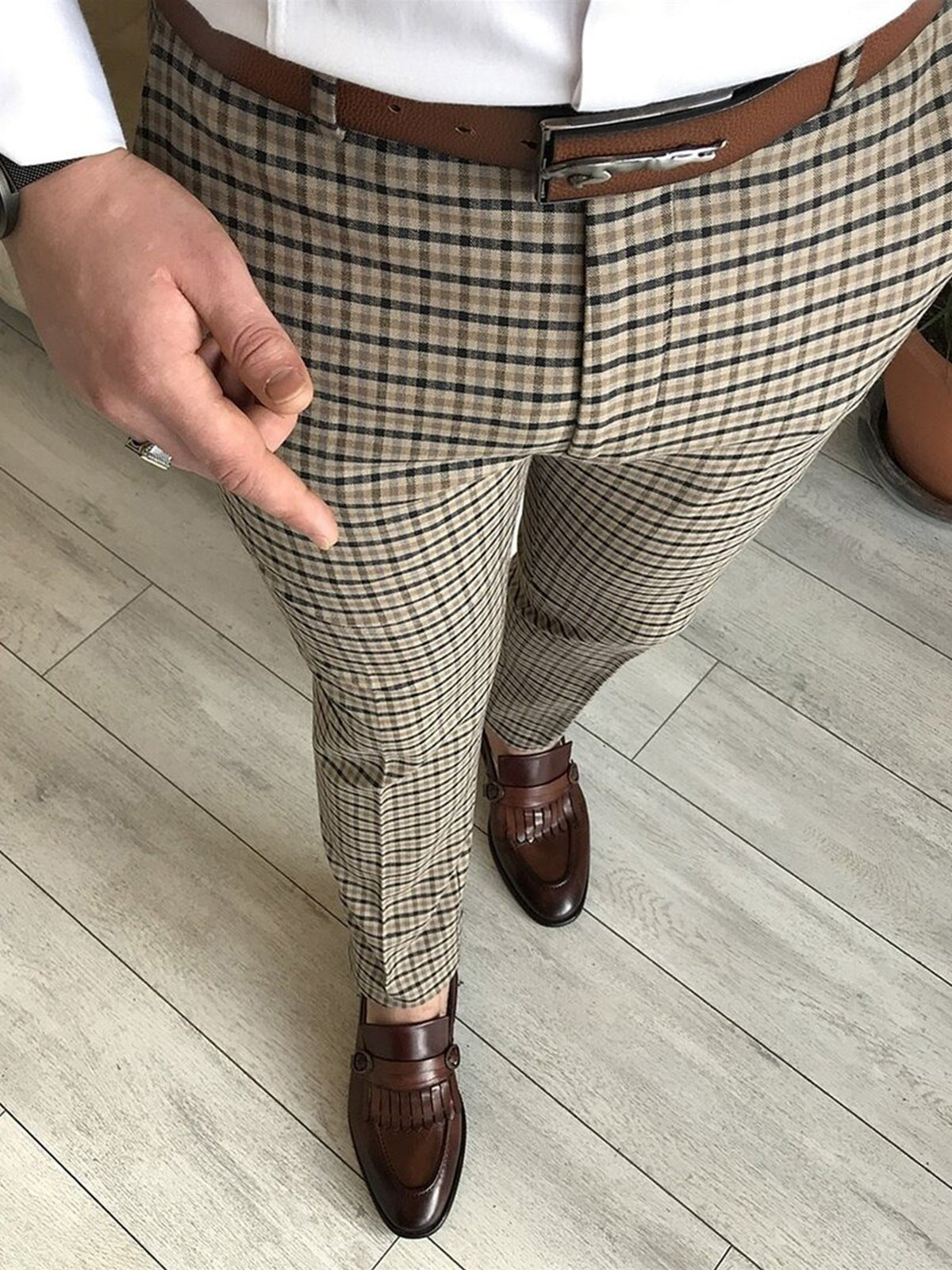 Plaid Print Men's Casual Trousers
