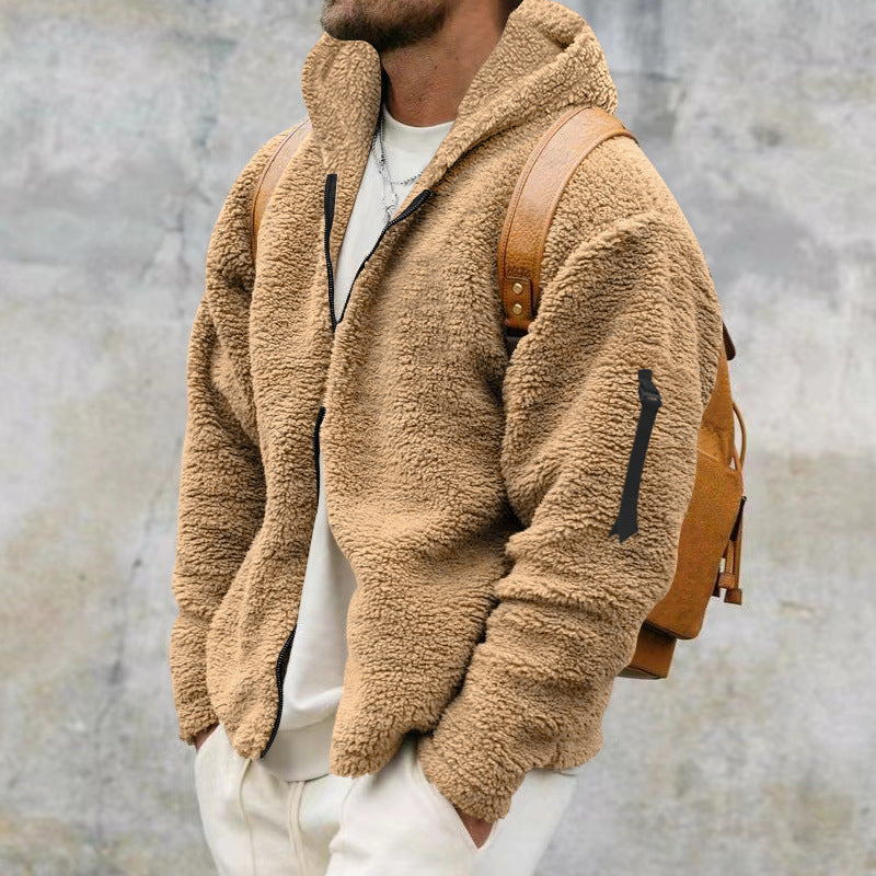 Plush Hooded Men's Fleece Double-sided Coat