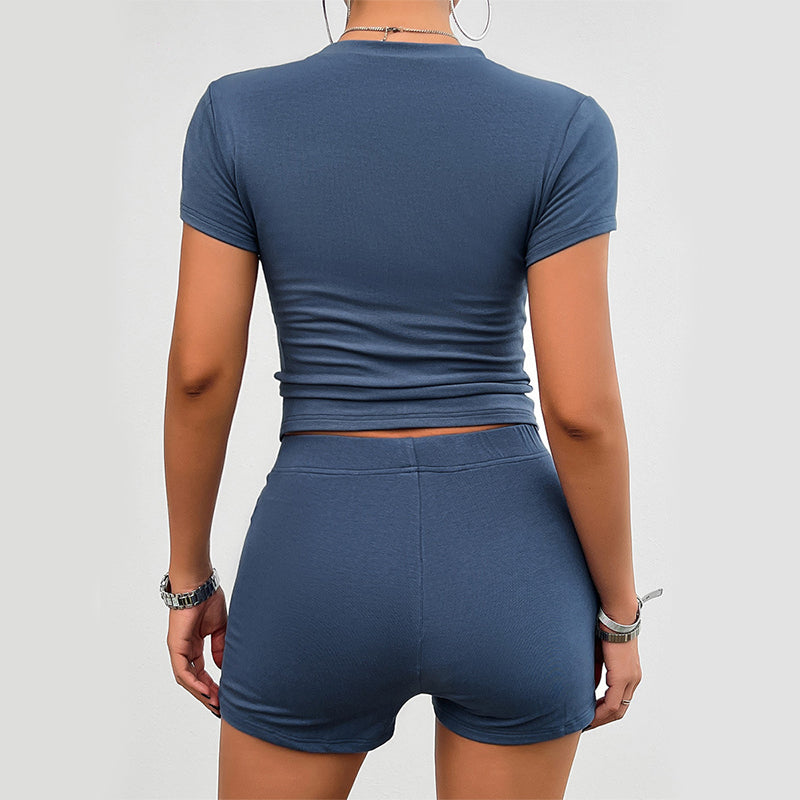 2Pcs Short-sleeved Round Neck T-shirt And Elastic Short